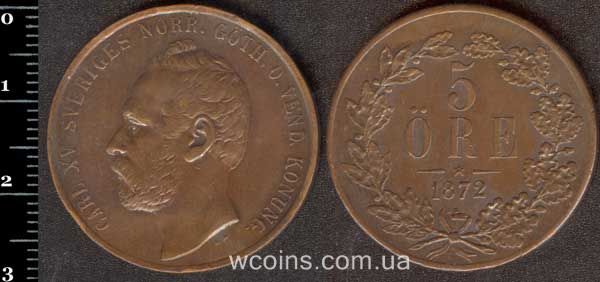 Монета Швеція 5 ере 1872