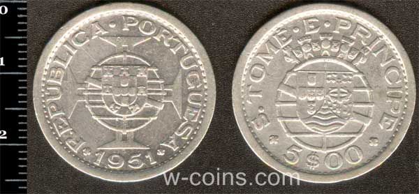 Монета Сан-Томе і Прінсіпі 5 ескудо 1951