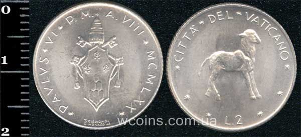Монета Ватикан 2 ліри 1970