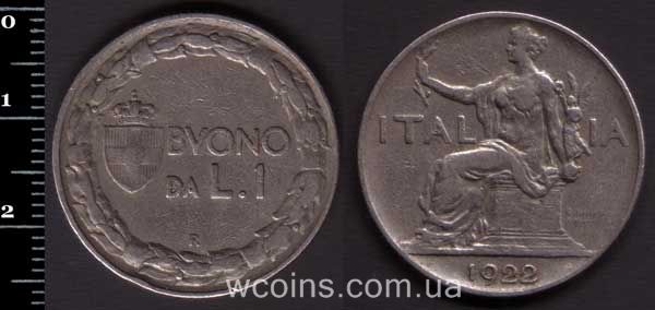 Монета Італія 1 ліра 1922