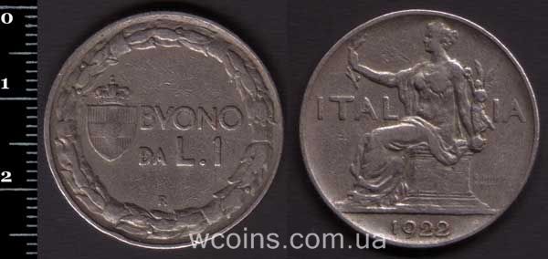 Монета Італія 1 ліра 1922