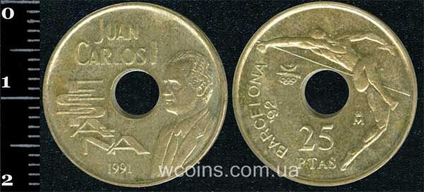 Монета Іспанія 25 песет 1991