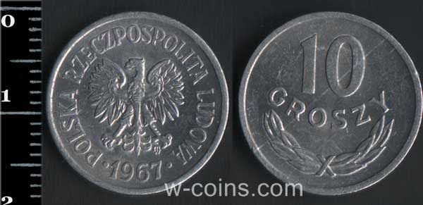 Монета Польща 10 грошей 1967