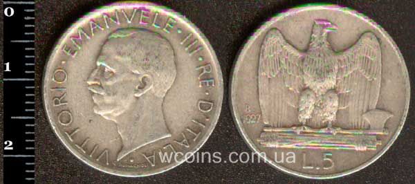 Монета Італія 5 лір 1927