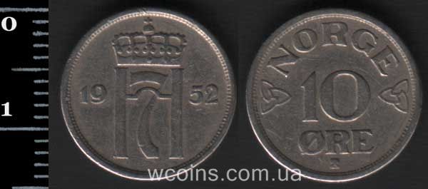 Монета Норвеґія 10 ере 1952