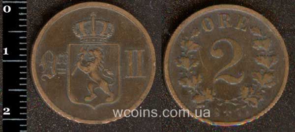 Монета Норвеґія 2 ере 1877