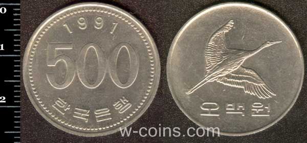 Монета Південна Корея 500 вон 1991