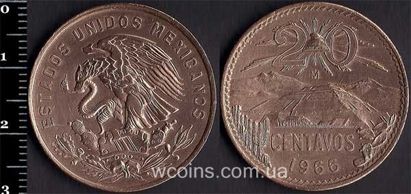 Монета Мексика 20 сентаво 1966