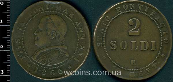 Монета Ватикан 2 сольдо 1866
