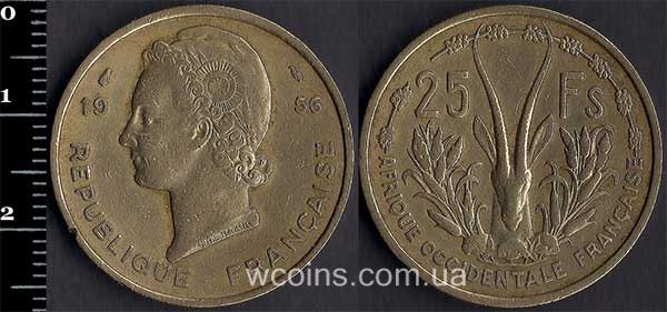 Coin French West Africa 25 francs 1956