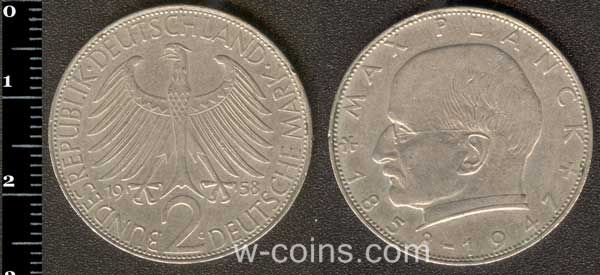 Монета Німеччина 2 марки 1958