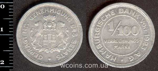 Монета Німеччина - нотгельди 1914 - 1924 1/100 марки 1923