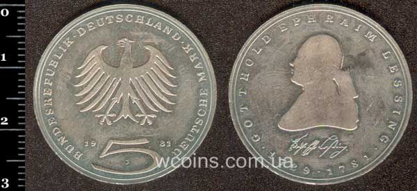 Монета Німеччина 5 марок 1981