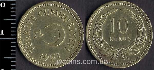 Coin Turkey 10 kurush 1951
