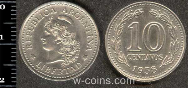 Монета Аргентина 10 сентаво 1958
