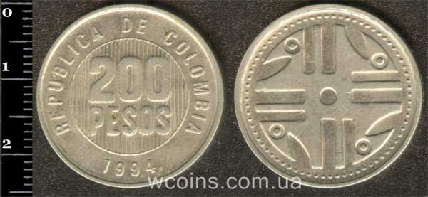 Монета Колумбія 200 песо 1994