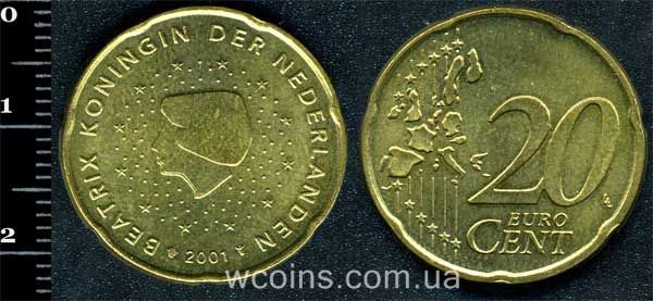 Монета Нідерланди 20 євро центів 2001