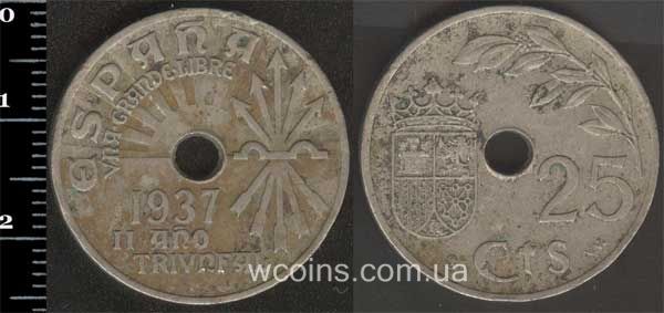 Монета Іспанія 25 сантимів 1937
