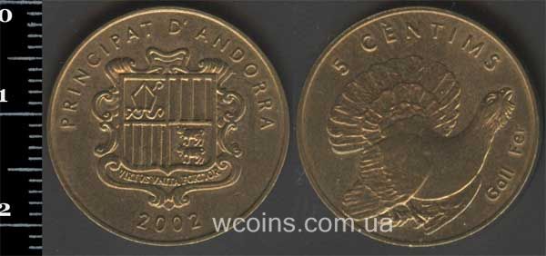 Монета Андорра 5 сантимів 2002