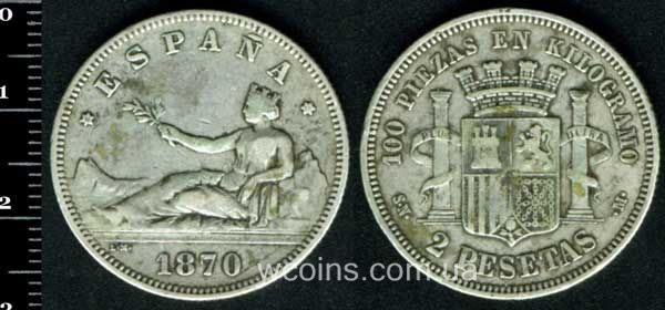 Монета Іспанія 2 песеты 1870