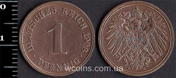 Монета Німеччина 1 пфеніг 1908
