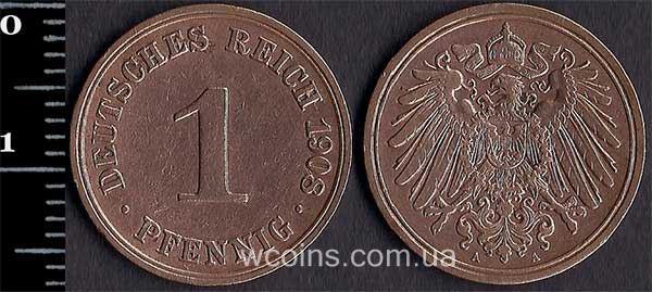 Монета Німеччина 1 пфеніг 1908