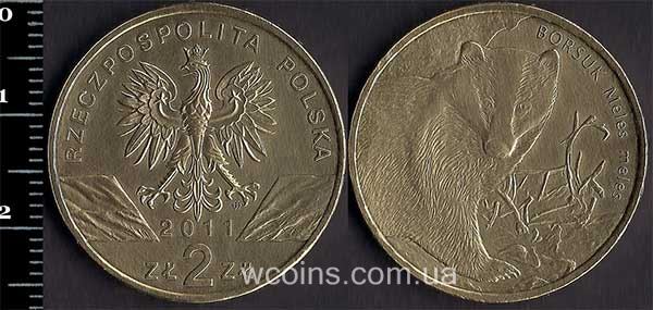 Монета Польща 2 злотих 2011 Борсук