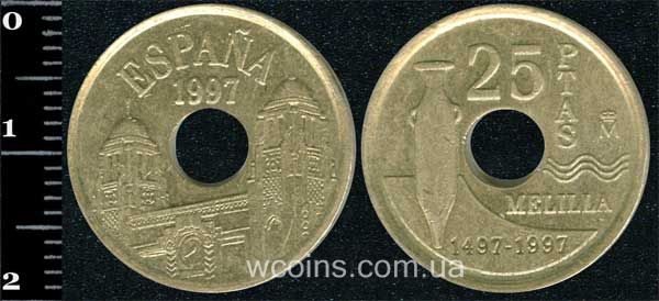 Монета Іспанія 25 песет 1997