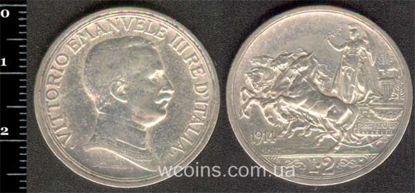 Монета Італія 2 ліри 1914