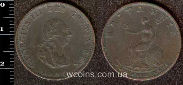 Монета Великобританія фартинг 1799
