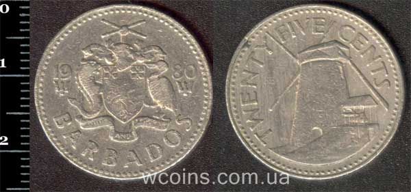 Монета Барбадос 25 центів 1980