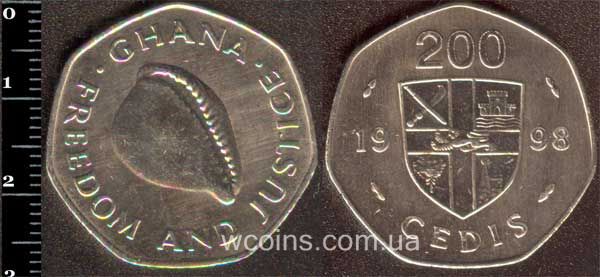 Монета Гана 200 седі 1998