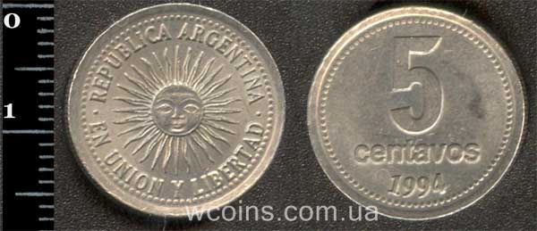 Монета Аргентина 5 сентаво 1994