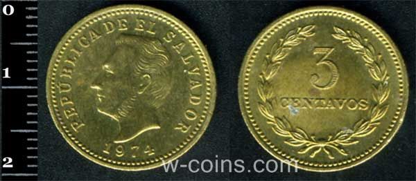 Монета Сальвадор 3 cентаво 1974