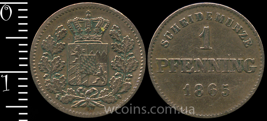Монета Баварія 1 пфеніг 1865
