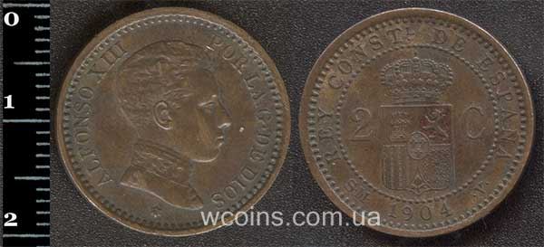 Монета Іспанія 2 сантима 1904