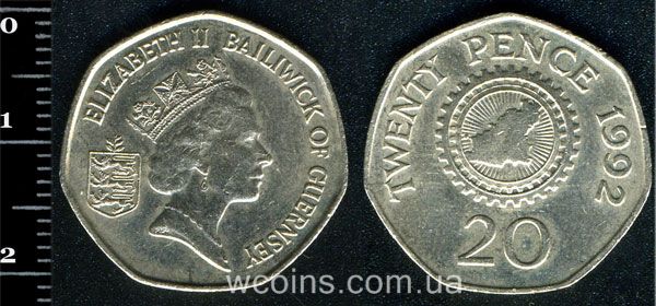 Монета Ґернсі 20 пенсів 1992