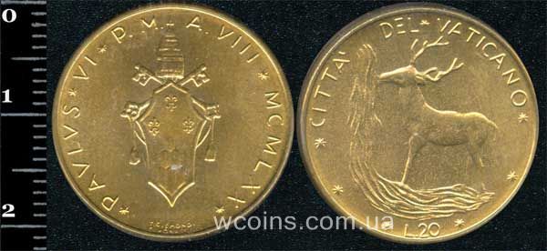 Монета Ватикан 20 лір 1970