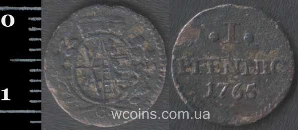 Монета Саксонія 1 пфеніг 1765