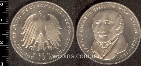 Монета Німеччина 5 марок 1981