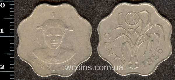 Монета Свазіленд 10 центів 1986