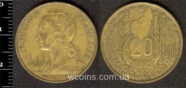 Монета Мадагаскар 20 франків 1953