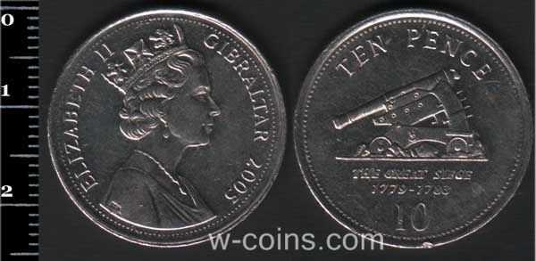 Монета Ґібралтар 10 пенсів 2005