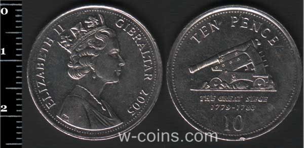 Монета Ґібралтар 10 пенсів 2005