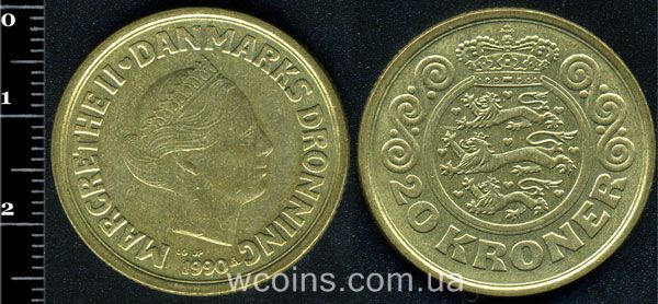 Coin Denmark 20 krone 1990