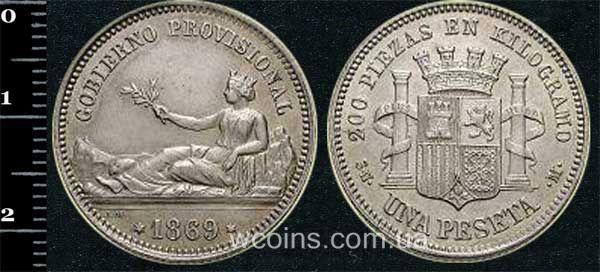Монета Іспанія 1 песета 1869