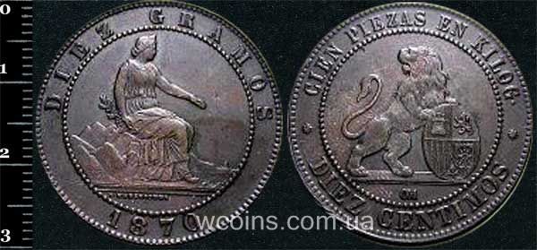 Монета Іспанія 10 сантимів 1870