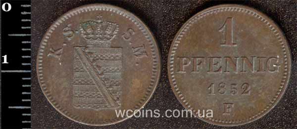 Монета Саксонія 1 пфеніг 1852