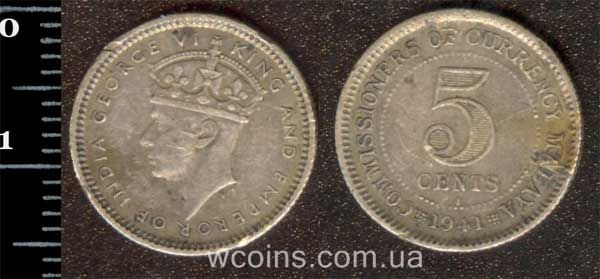 Монета Малайзія 5 центів 1941