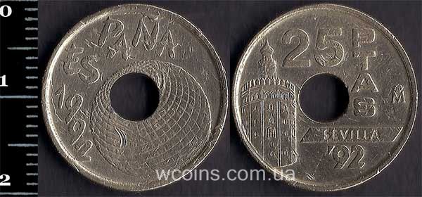Монета Іспанія 25 песет 1992